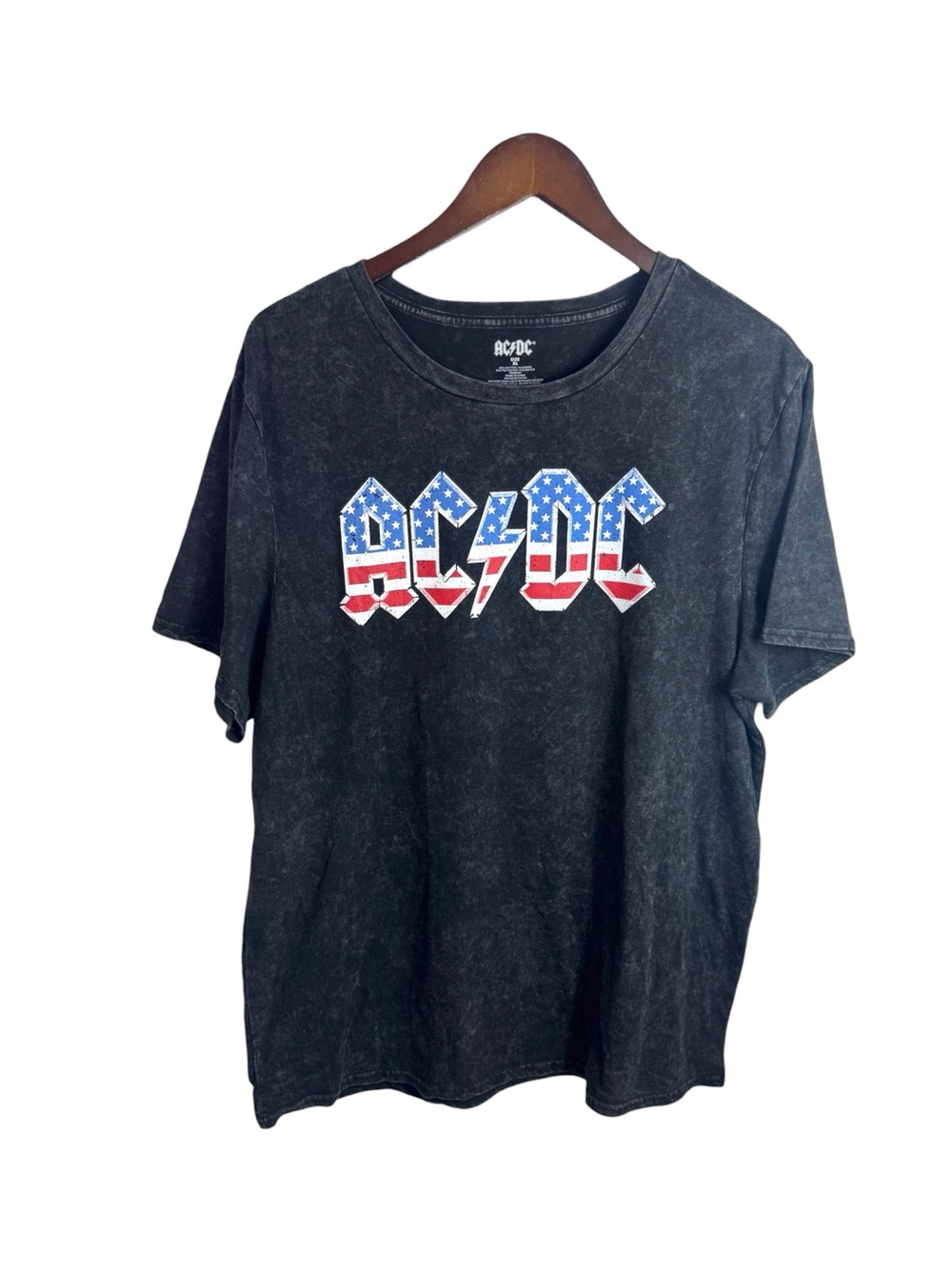 AC/DC Black Tee with Stars & Stripes Logo
